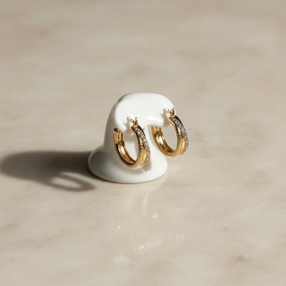 Lauren Ralph Lauren Gold Tone Twisted Crystal Hoop Earrings - Picture 2 of 5